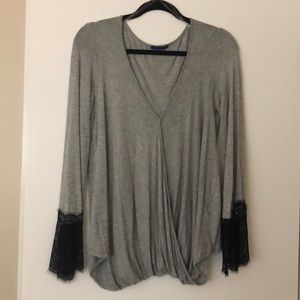Lightweight grey top with lace cuff detail